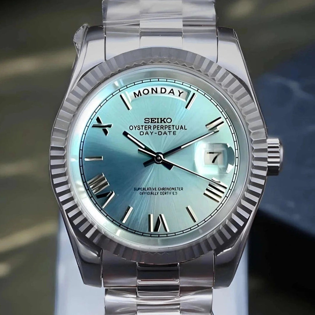 day date ice blue roman dial with Silver band