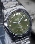 Day date Olive Green Arabic With Silver band