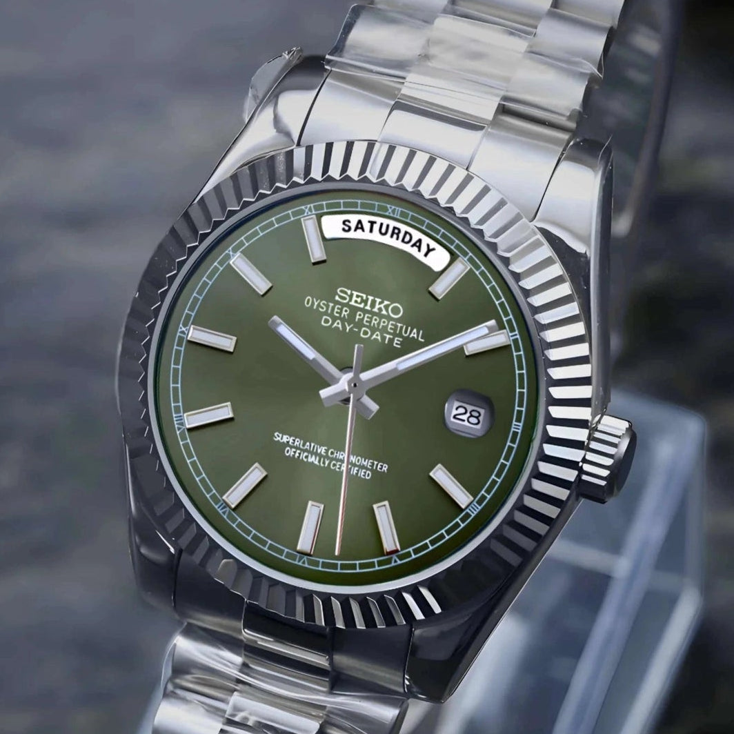 Day date Olive Green dial with Silver Band