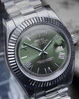Day date Olive Green Roman dial with Silver Band
