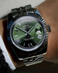 Day date Olive Green Roman dial with Silver Band