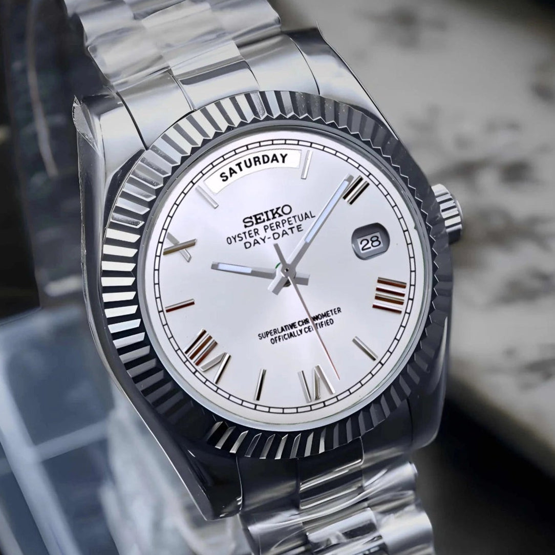 Day date White roman dial with silver band