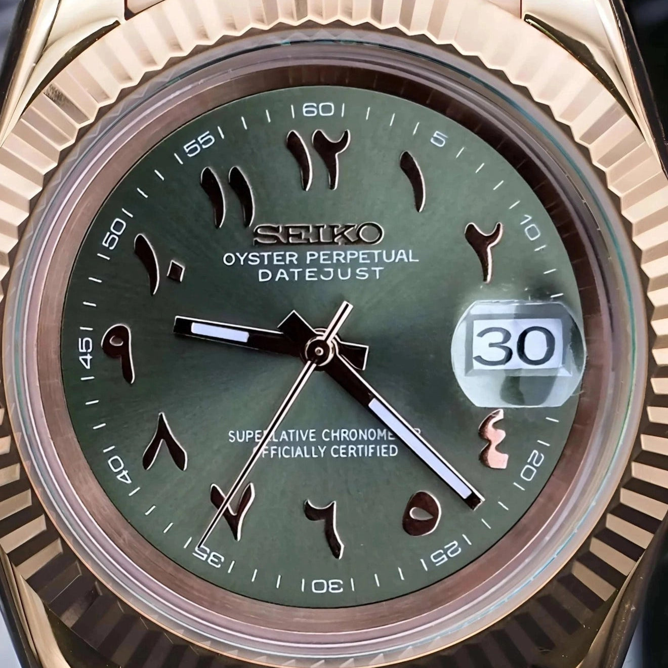 Rose Gold Arabic Olive Green DIal with Band