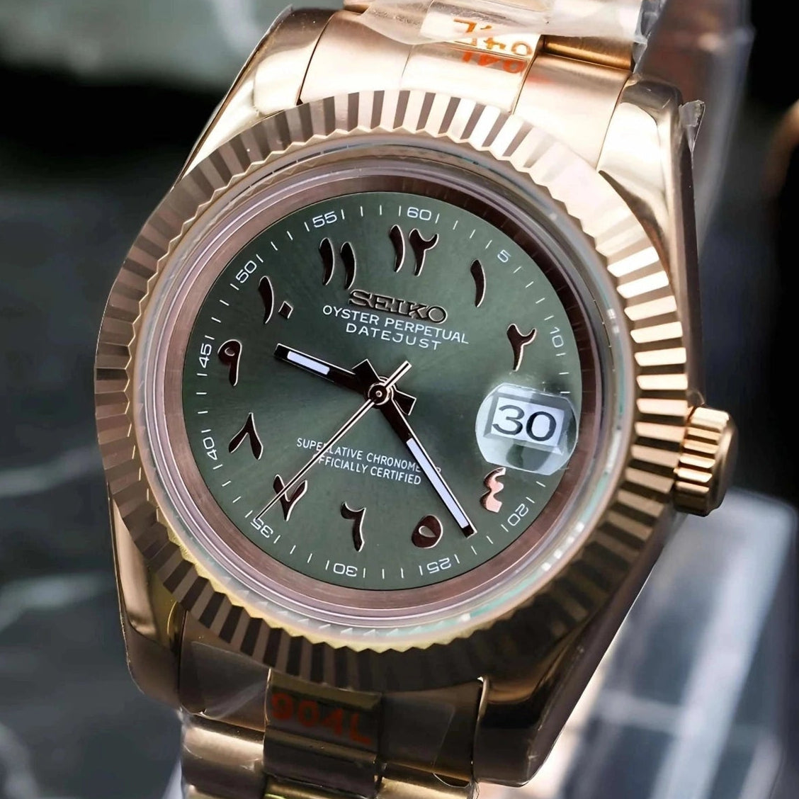 Rose Gold Arabic Olive Green DIal with Band