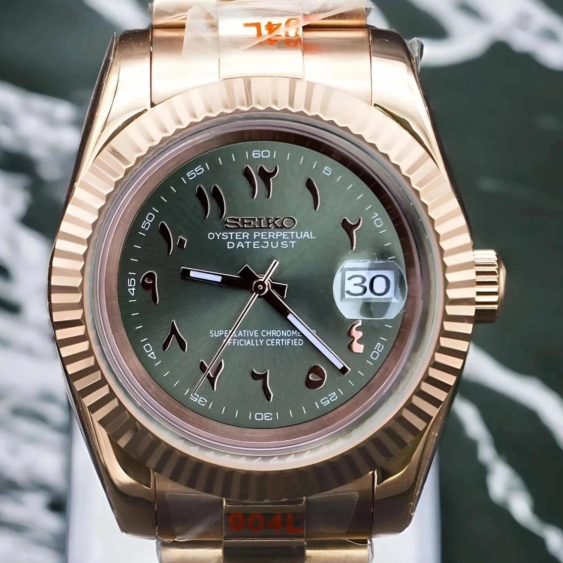 Rose Gold Arabic Olive Green DIal with Band