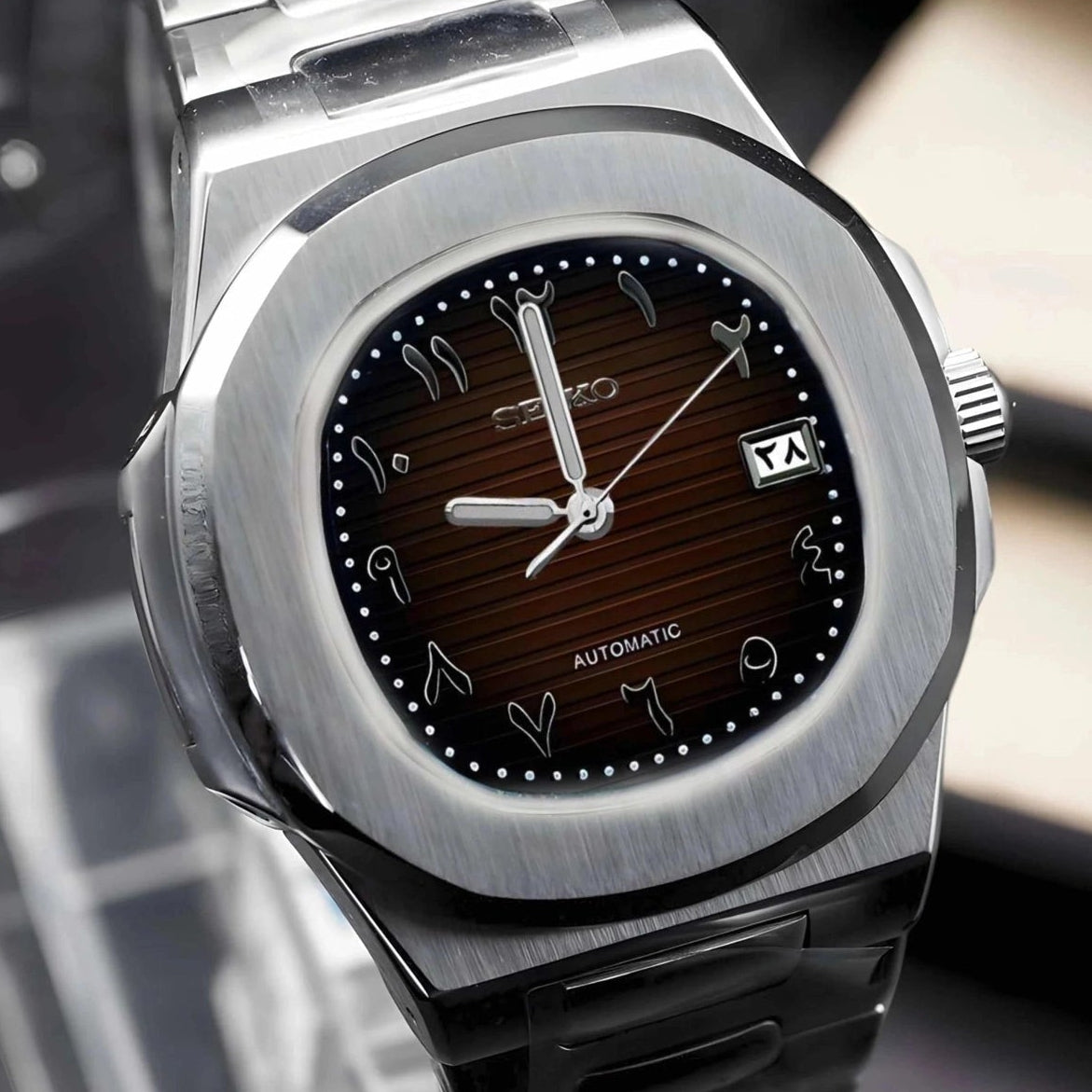 Arabic Brown Dial With Silver Band