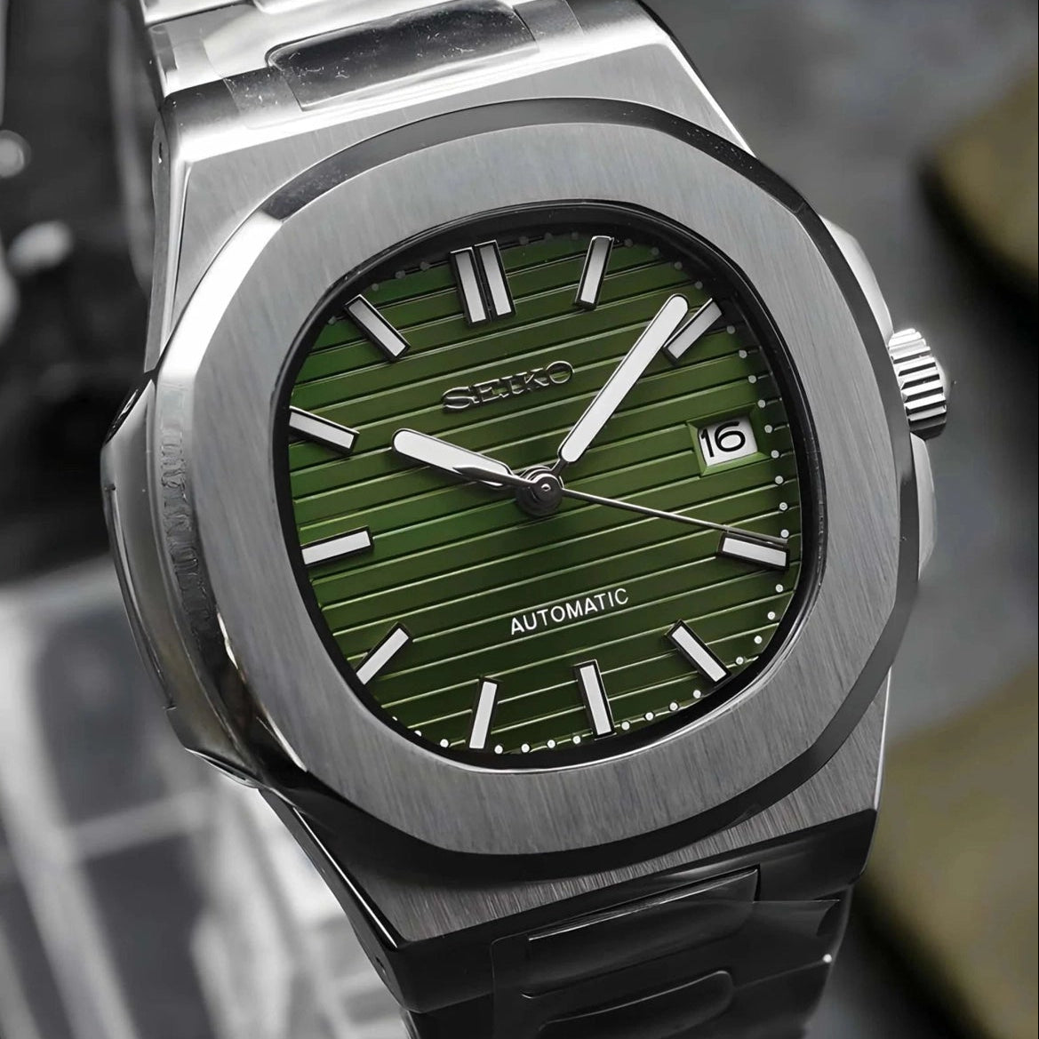 Olive Green dial with silver band