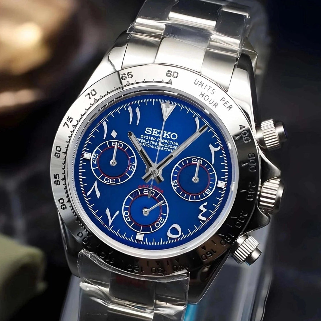 seitona mode blue arabic dial with steel band