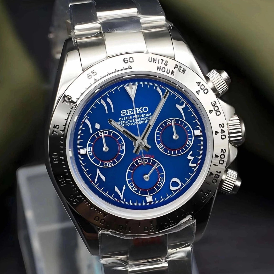 seitona mode blue arabic dial with steel band