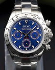 seitona mod silver watch with blue dial