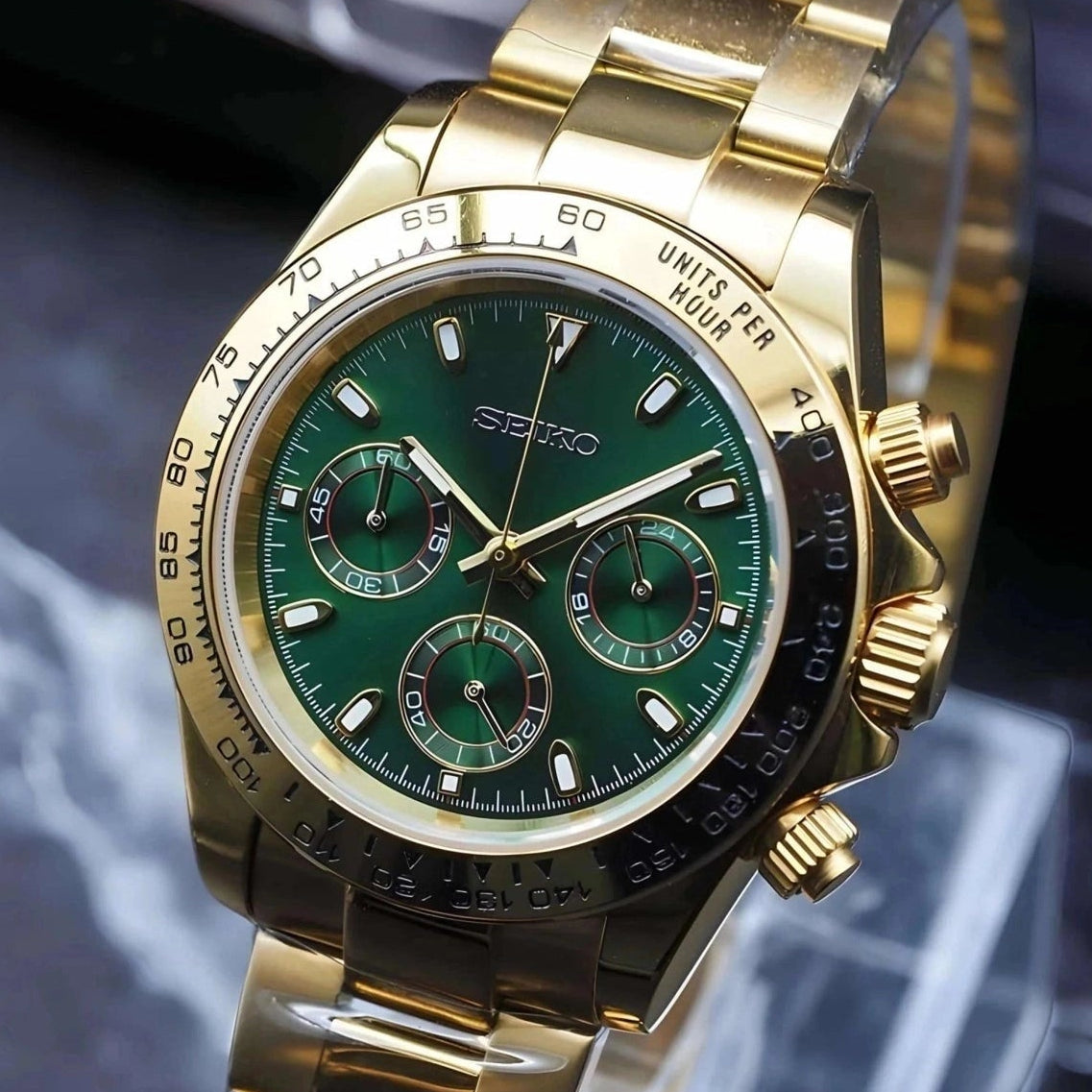 seitona mode green dial with rose gold band