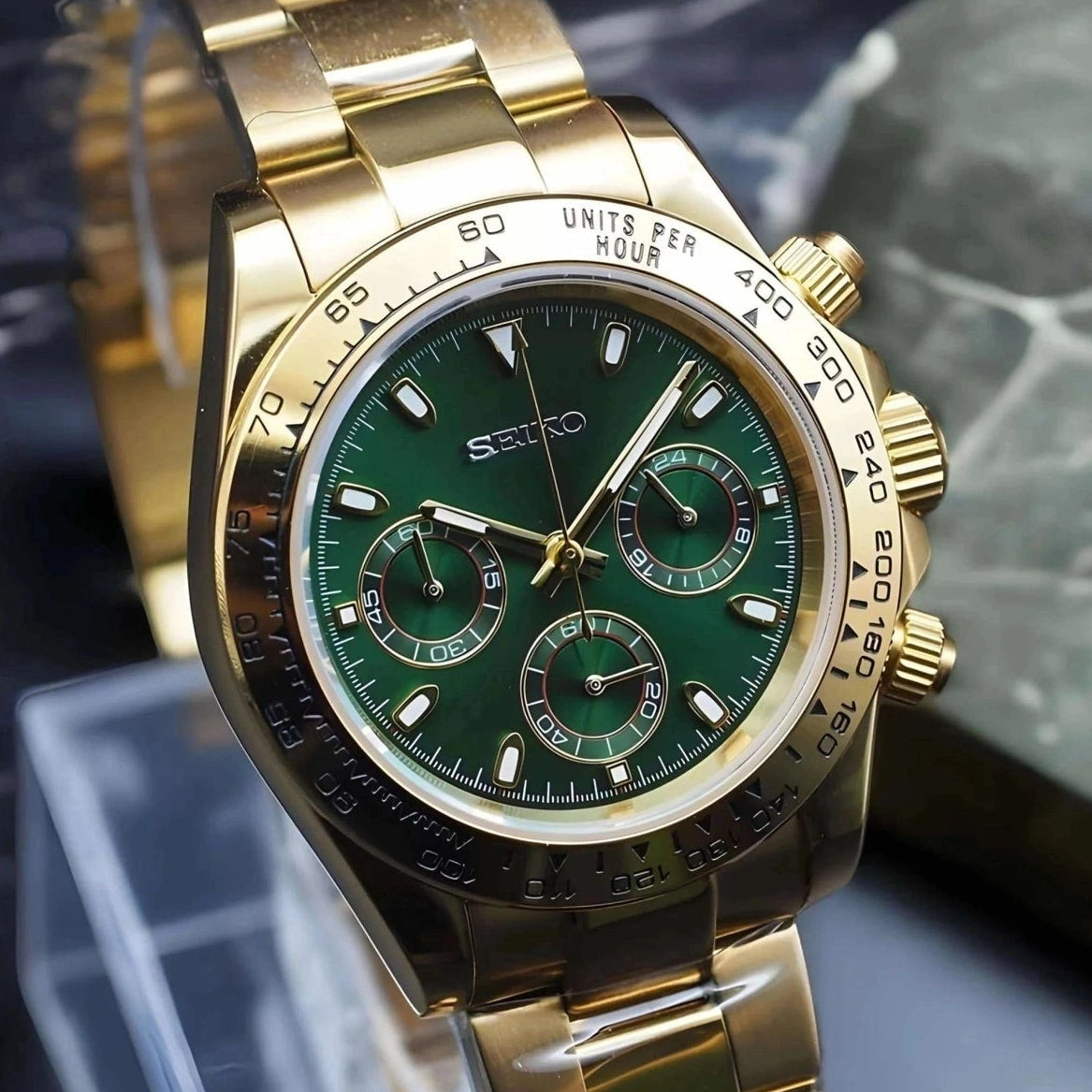 seitona mode green dial with rose gold band