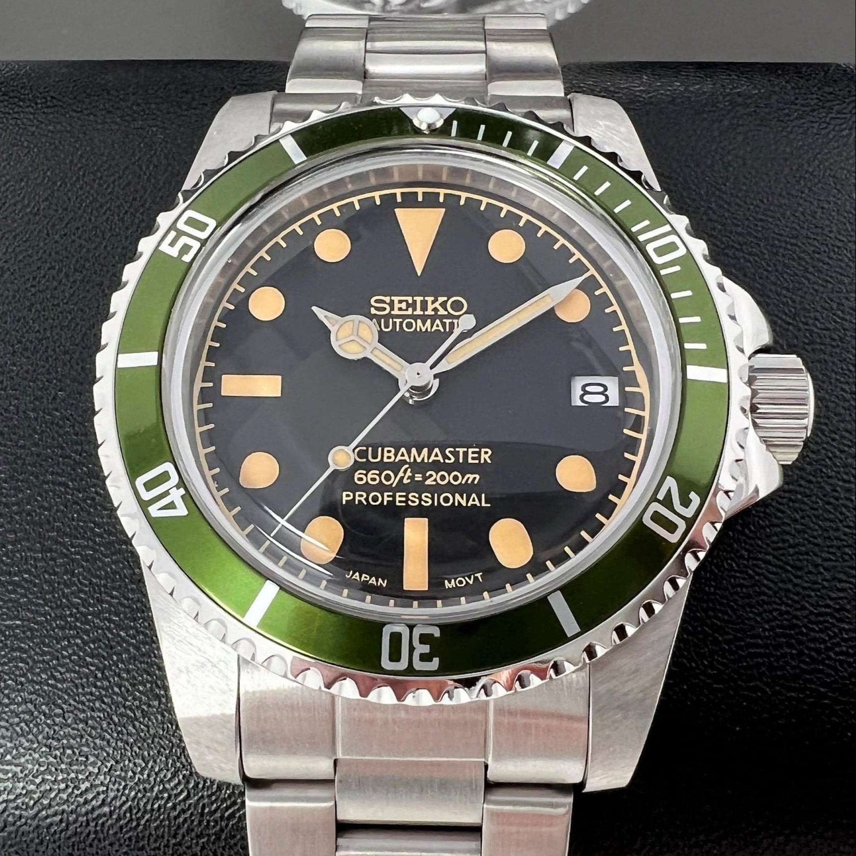 Custom Lime Green Scuba Master | Vintage Sub Style Diver | Domed Acrylic Crystal | Green Milsub | with NH35 Automatic Movement