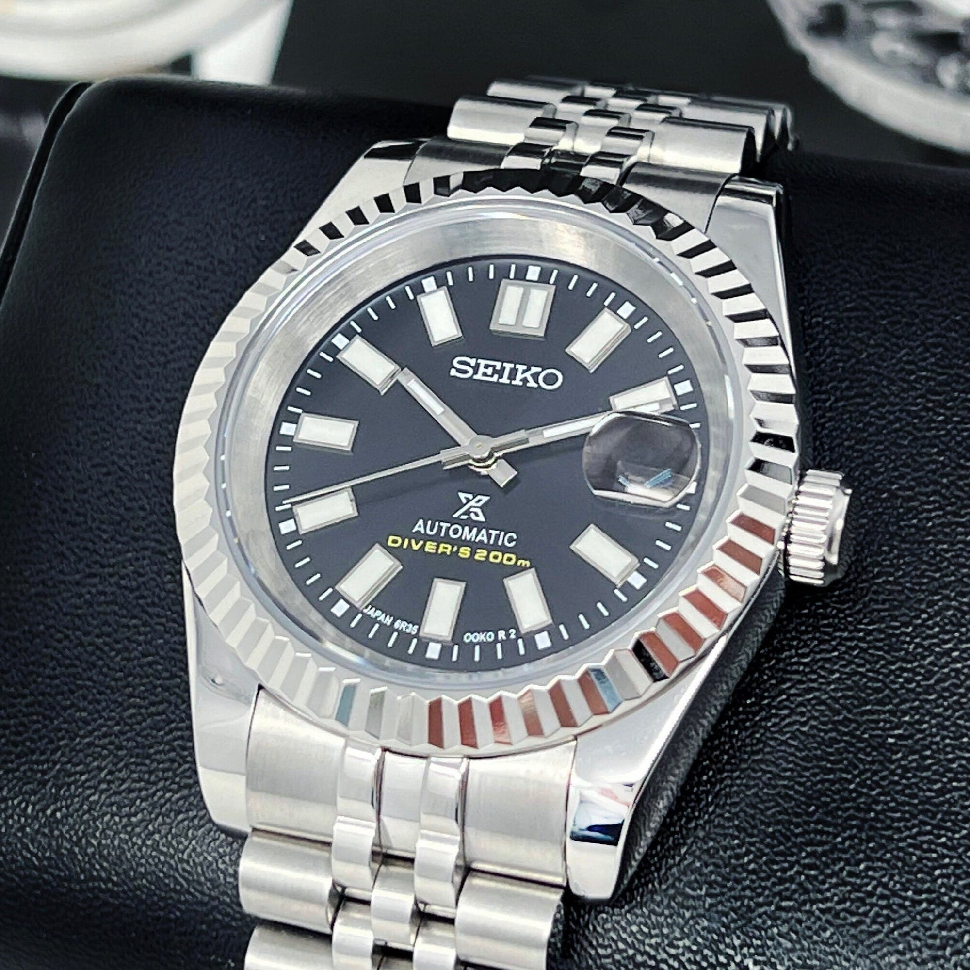 Luxury Black Datejust 39mm | Fluted Bezel | Jub | Date | NH35 | Mod | Watch Mod | Custom Watch | Prospex | DJ39 | Automatic