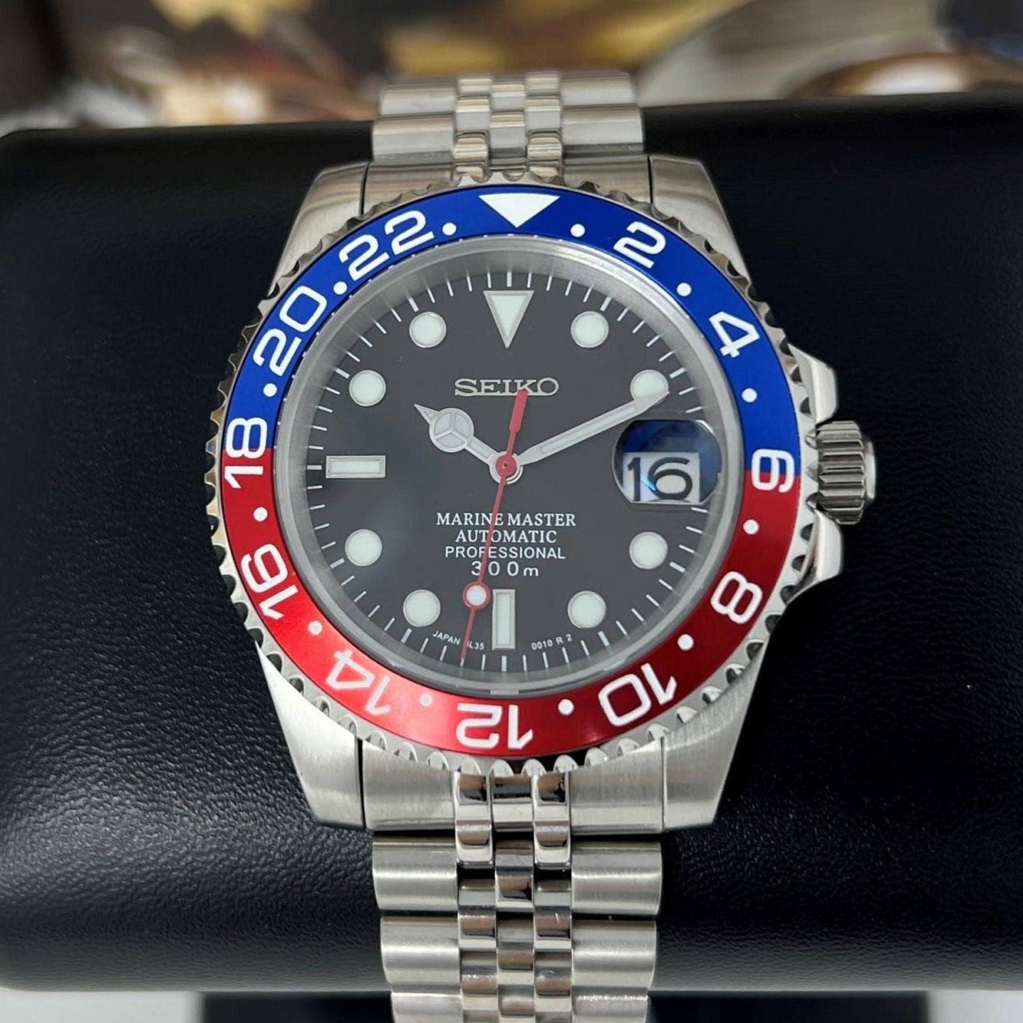Pepsi GMT | Watch Mod | Mod | Stainless Steel Sport Watch | Custom Sapphire Crystal and NH35 Movement | Blue Red | Jub Strap