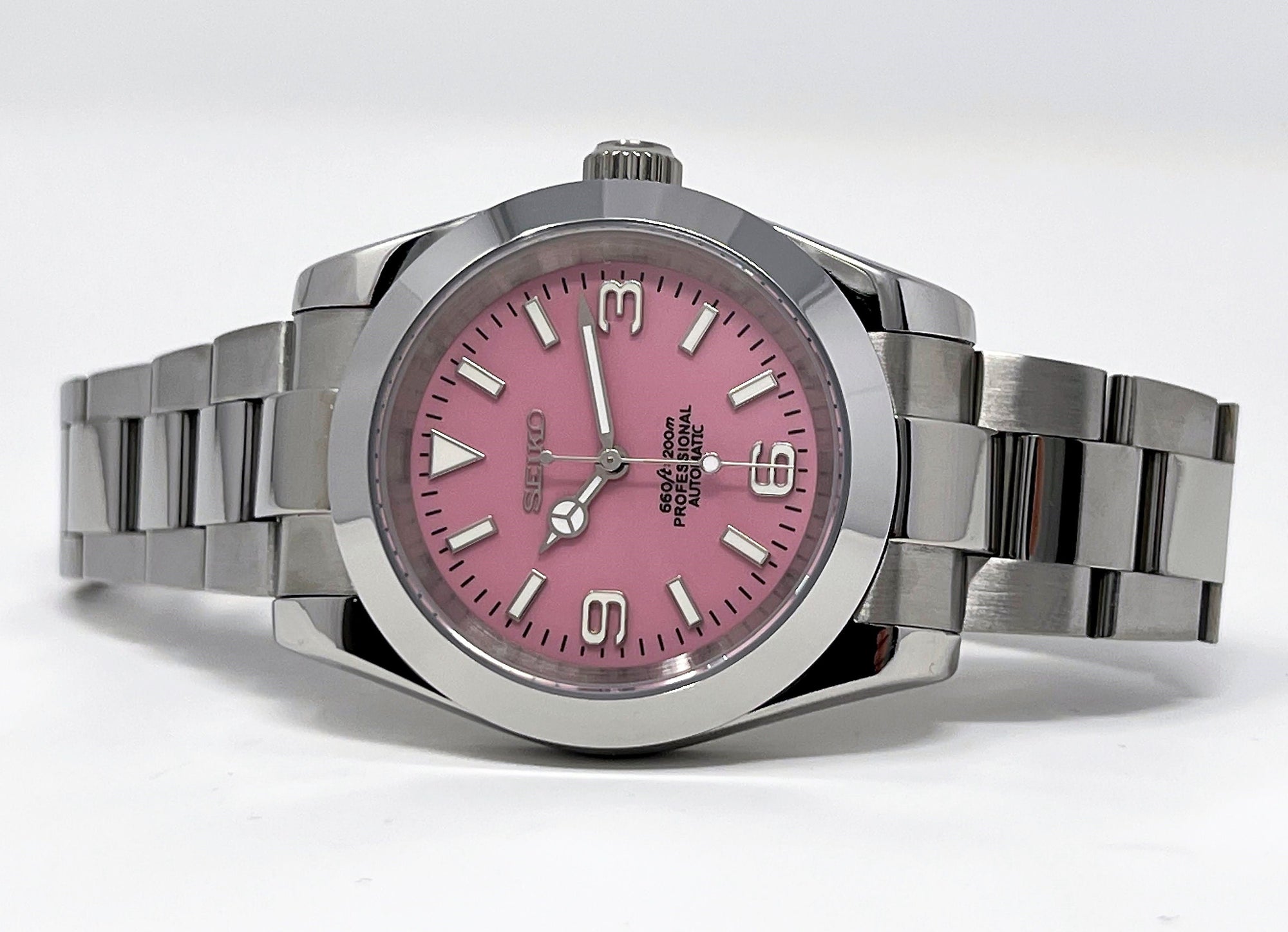 Seiko Rose Explorer - 36mm | 39mm | Pink Dial Stainless Steel | Oyster | Custom Build | Watch Mod | Seiko Mod | Explorer | Perpetual | Time