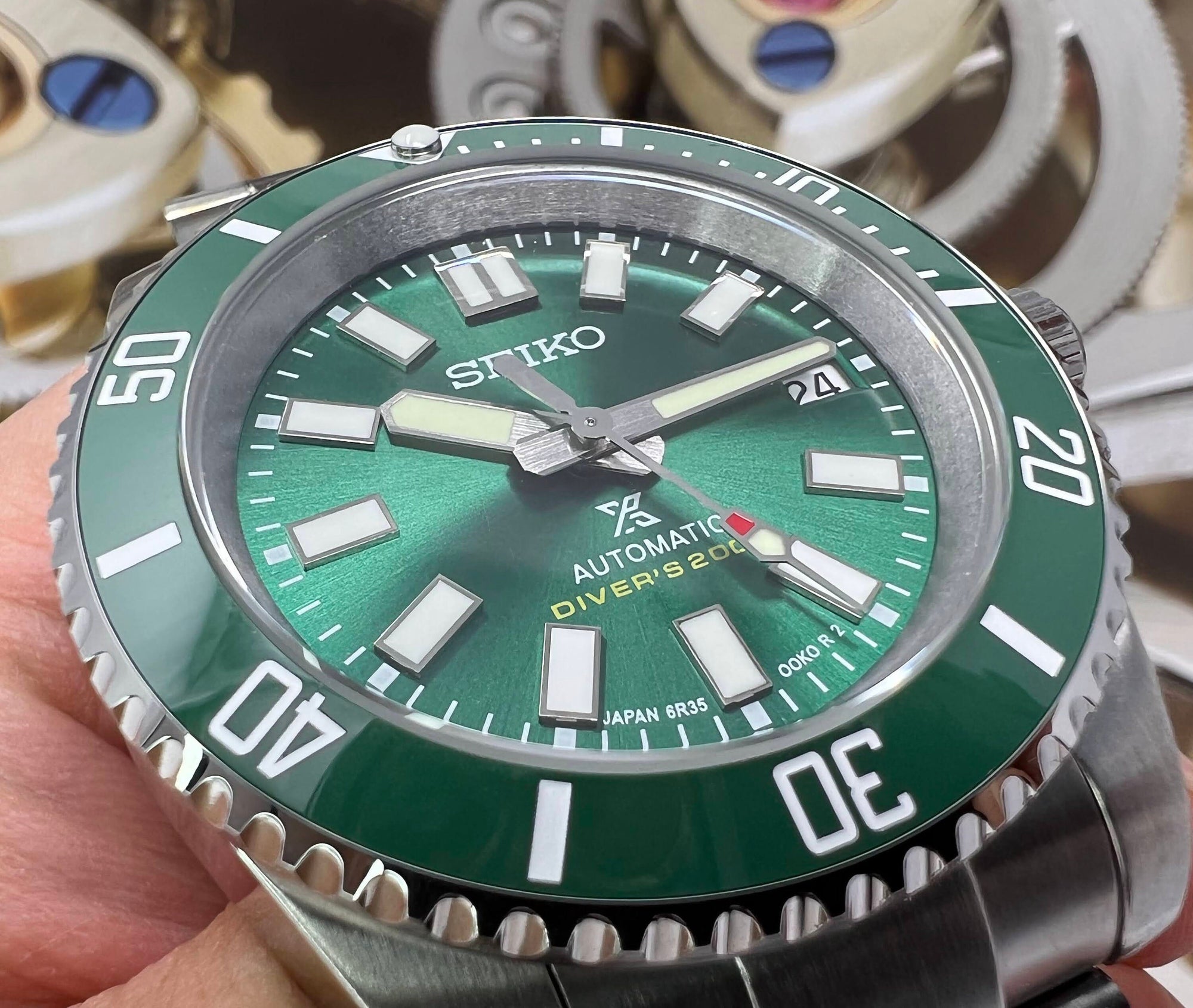 Seiko Hulk Max Submariner - Stainless Steel with Sapphire Crystal, Oyster Steel Bracelet with Green Ceramic Bezel - Ready to Ship!
