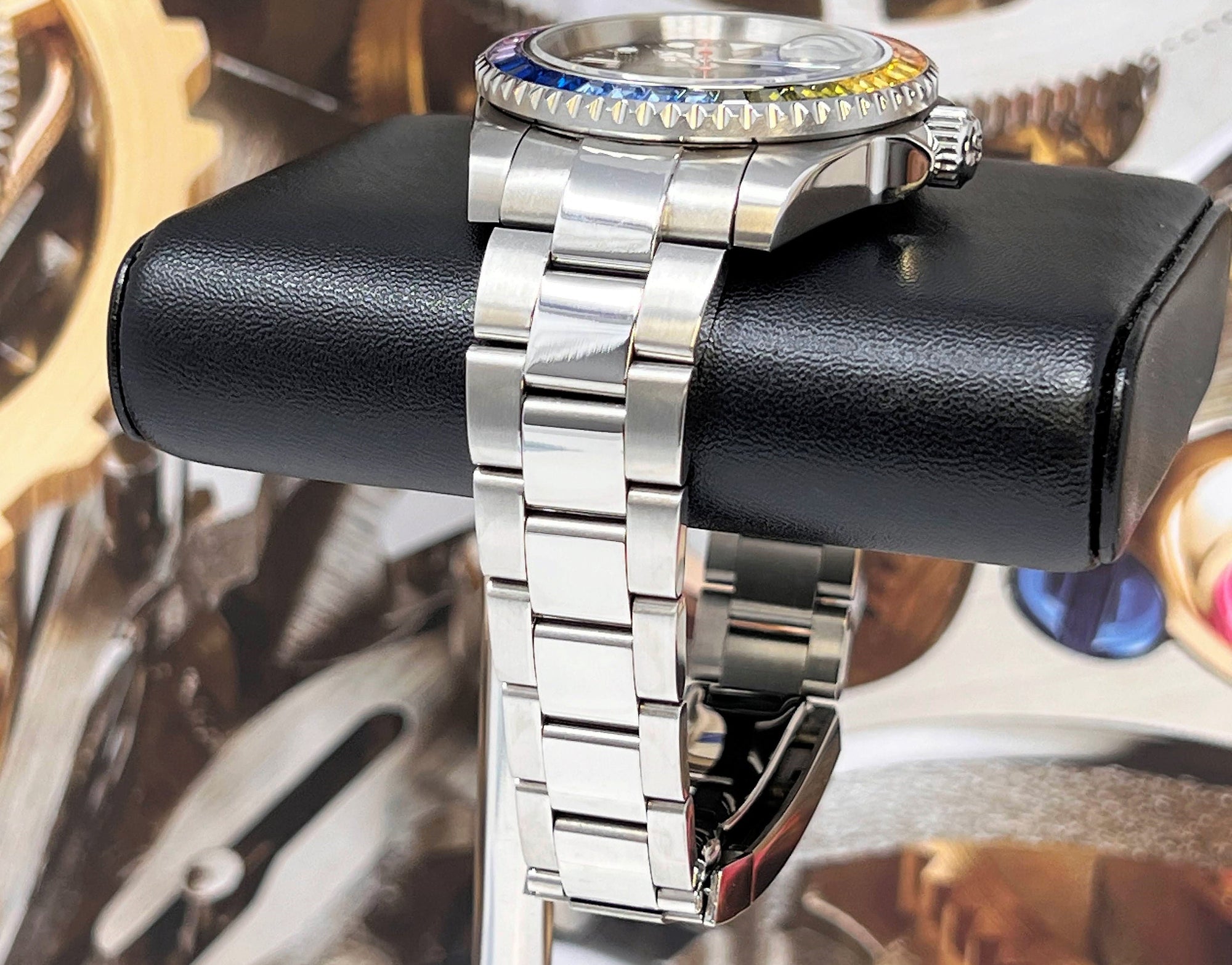 Seiko Rainbow 2023 | Stainless Steel with Sapphire Crystal | Oyster Steel Bracelet with Rainbow Jewel Bezel | Bust Down | Watch Mod | Bling