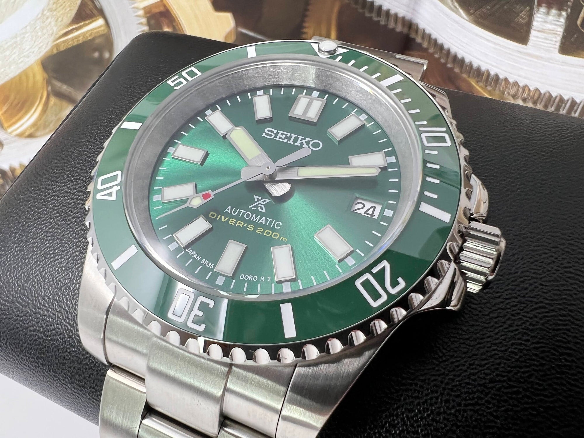 Seiko Hulk Max Submariner - Stainless Steel with Sapphire Crystal, Oyster Steel Bracelet with Green Ceramic Bezel - Ready to Ship!