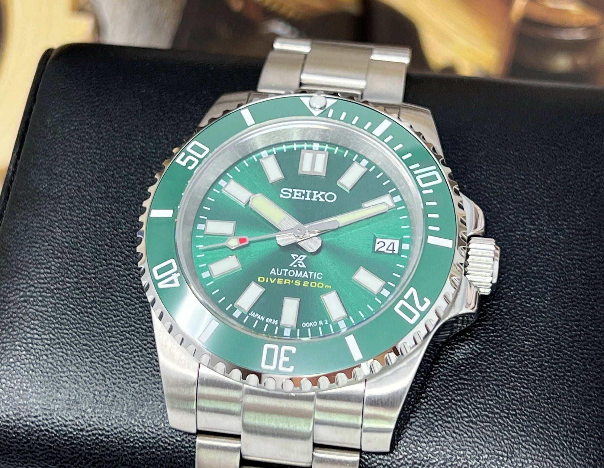 Seiko Hulk Max Submariner - Stainless Steel with Sapphire Crystal, Oyster Steel Bracelet with Green Ceramic Bezel - Ready to Ship!