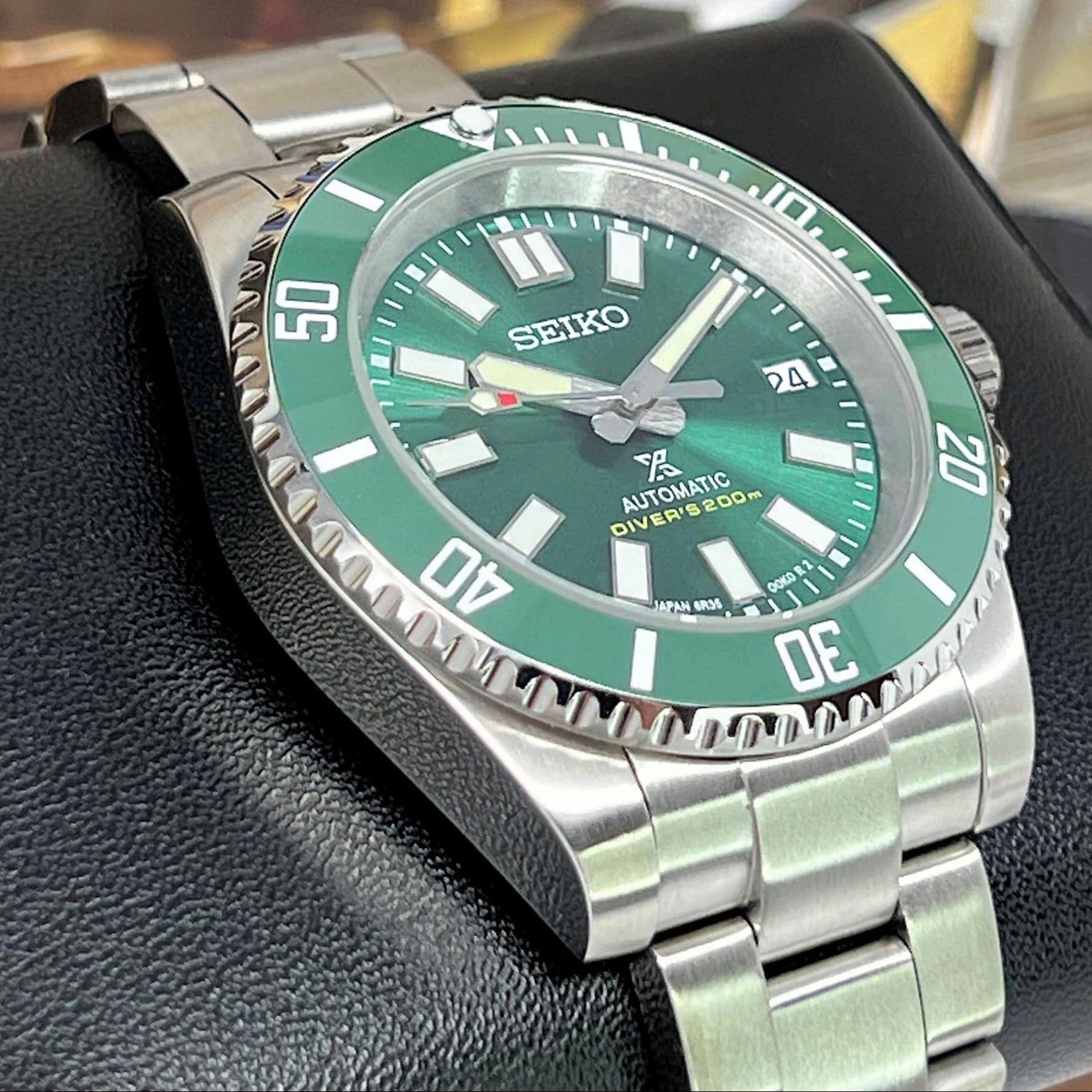 Seiko Hulk Max Submariner - Stainless Steel with Sapphire Crystal, Oyster Steel Bracelet with Green Ceramic Bezel - Ready to Ship!