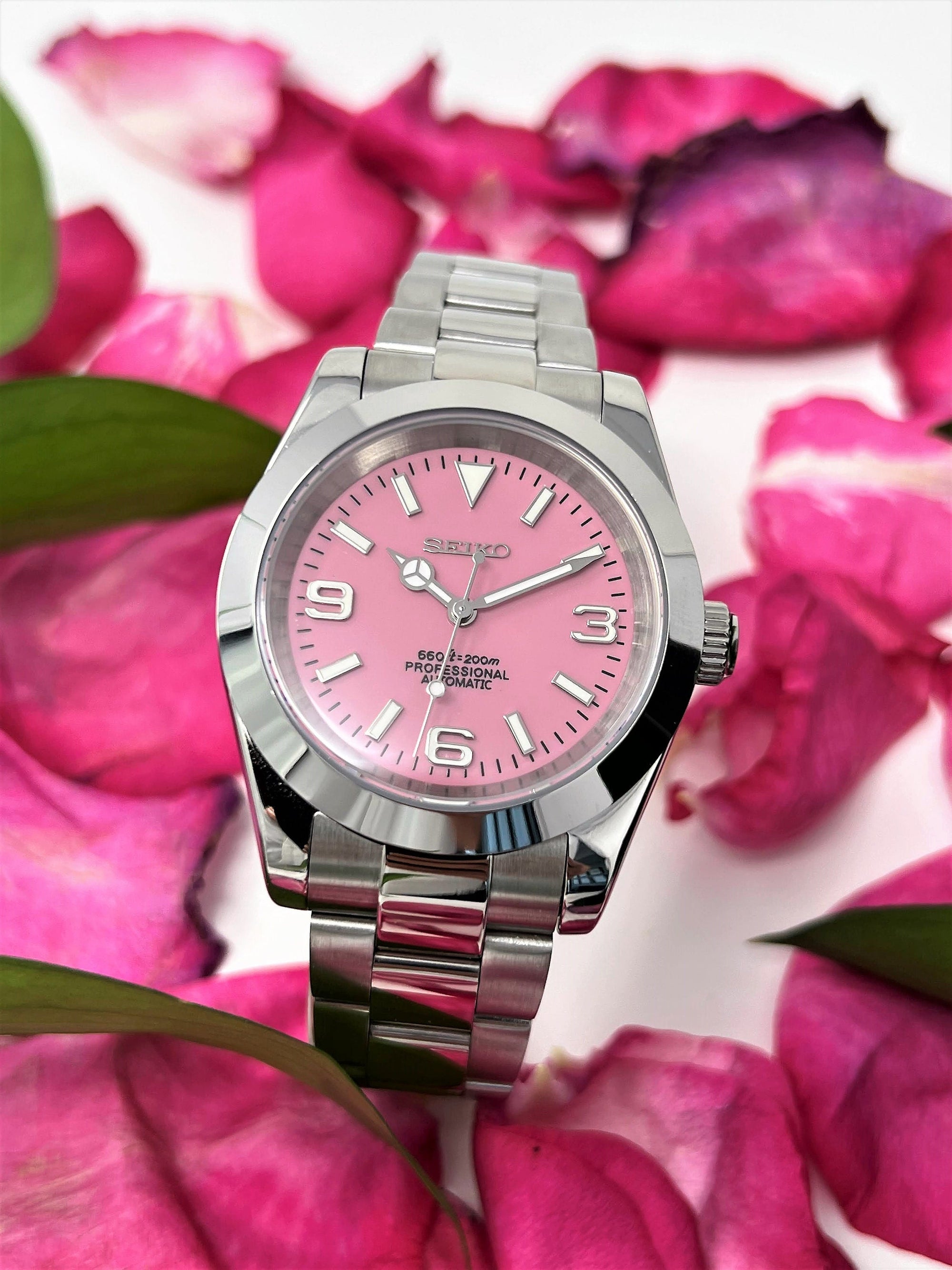 Seiko Rose Explorer - 36mm | 39mm | Pink Dial Stainless Steel | Oyster | Custom Build | Watch Mod | Seiko Mod | Explorer | Perpetual | Time