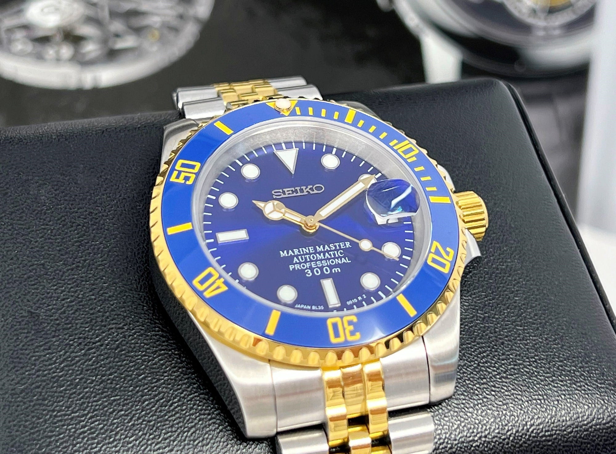 Seiko Sunburst Blue - Two Tone Bluesy on Jubilee , Sapphire Crystal with Ceramic Bezel - Ready to Ship!