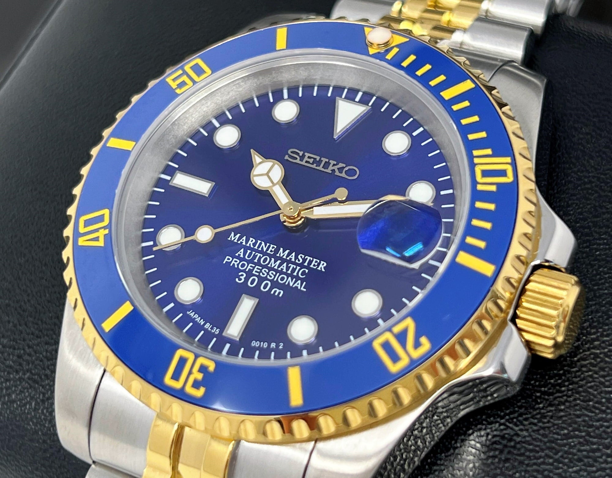 Seiko Sunburst Blue - Two Tone Bluesy on Jubilee , Sapphire Crystal with Ceramic Bezel - Ready to Ship!