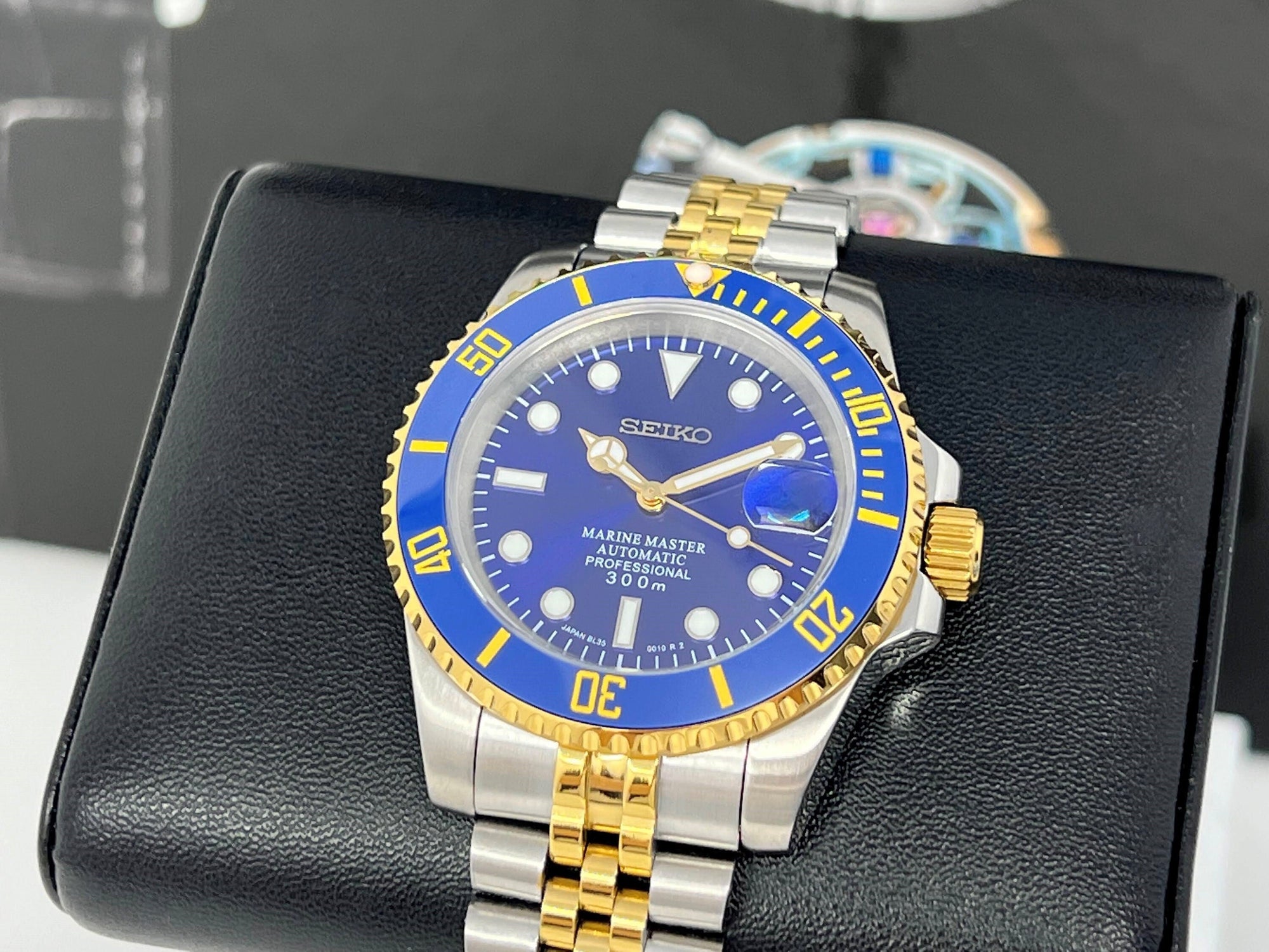 Seiko Sunburst Blue - Two Tone Bluesy on Jubilee , Sapphire Crystal with Ceramic Bezel - Ready to Ship!