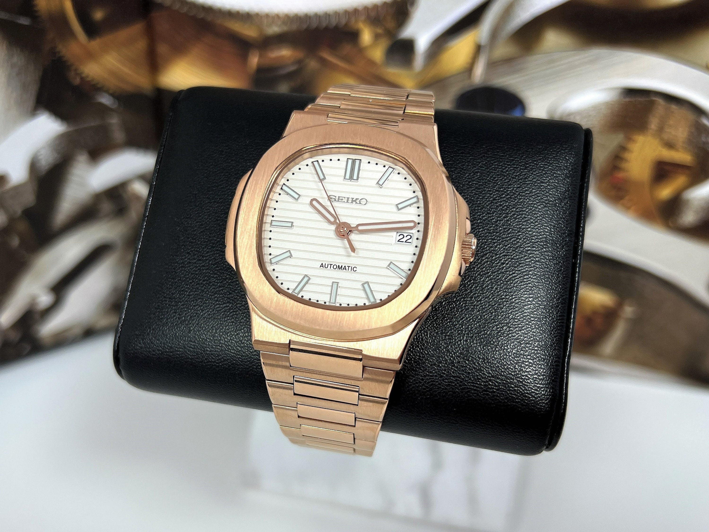 Seikonaut White on Rose Gold Modern Automatic Watch with Sapphire Watches by Andrew