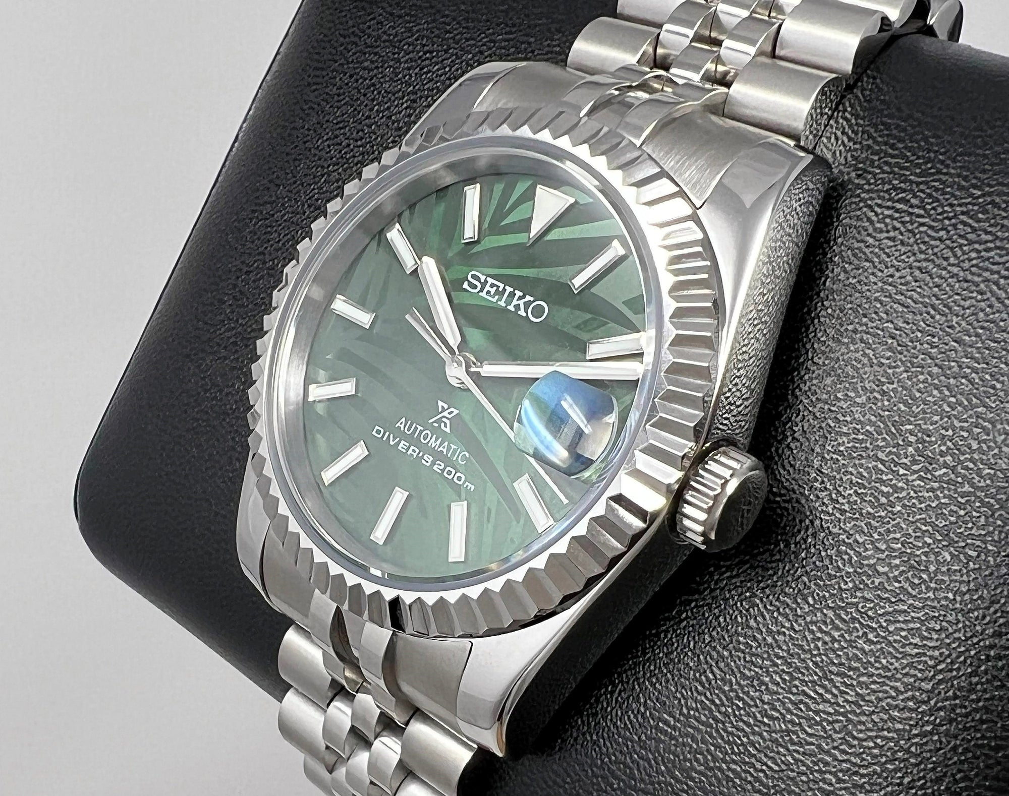 Seiko Palm Green Datejust 36 / 39mm | Fluted Bezel | Stainless Steel Jubilee | Date | NH35 | Seiko Mod | Watch Mod | Custom Watch Mod