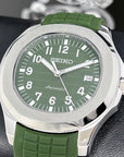 Seikonaut - Green on Rubber - Modern Automatic Sport Dress Watch | Sapphire Crystal | Khaki Tropical Green | Turtle Waffle | Jumbo | Olive