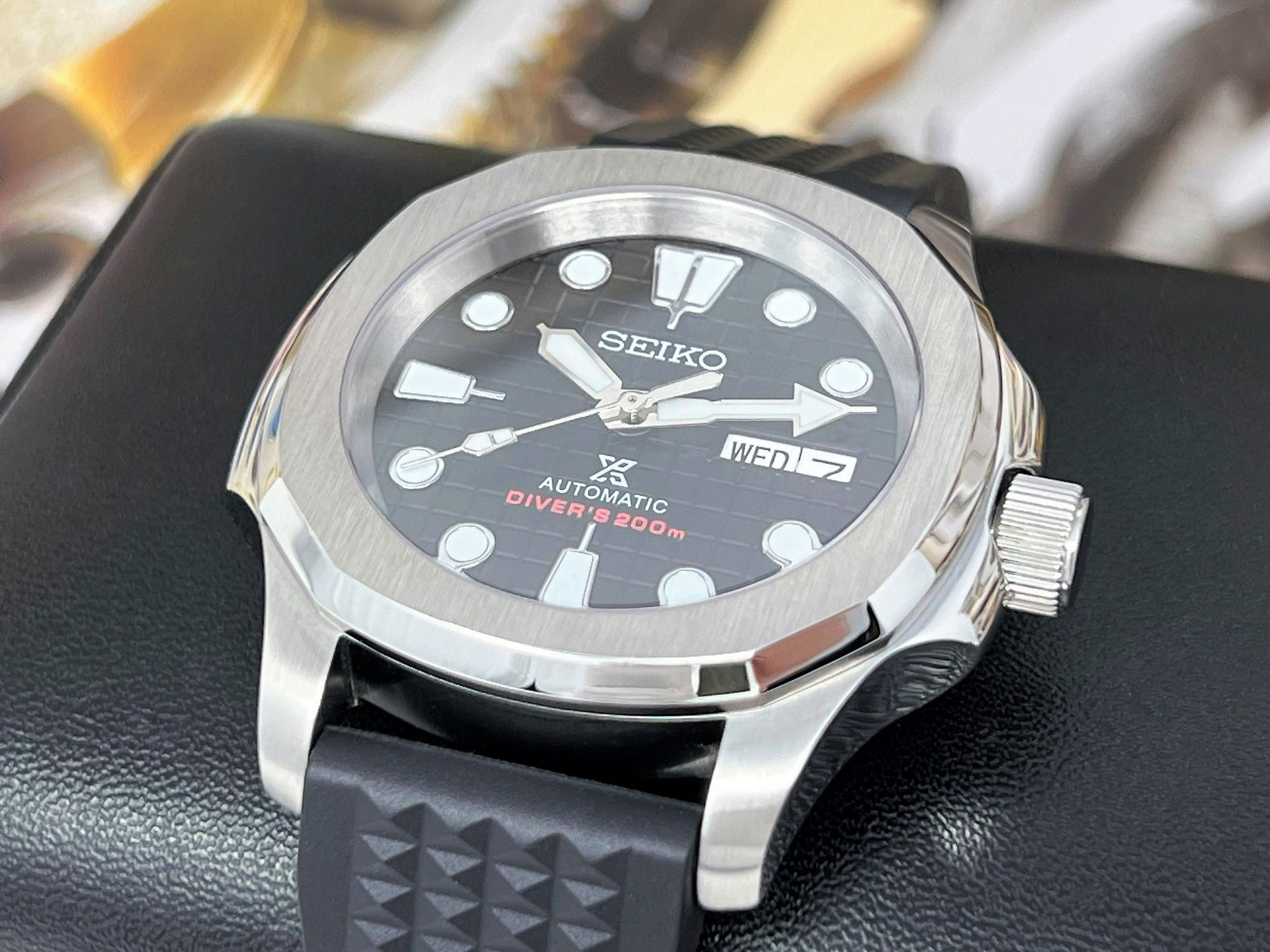 Seikonaut Luxury Modern Diver - Seiko Mod | Seiko Turtle Dial | NH36 Day Date Automatic | Black Dial | Rubber| Sport Watch | Men&#39;s Watch