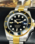 Seiko Black and Gold Submariner Mod | Two Tone | Sapphire Crystal | Steelsport Watch Mod | Ceramic Bezel | Custom | Yellow Gold Sub | Bluesy