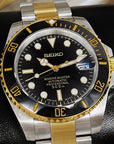 Seiko Black and Gold Submariner Mod | Two Tone | Sapphire Crystal | Steelsport Watch Mod | Ceramic Bezel | Custom | Yellow Gold Sub | Bluesy