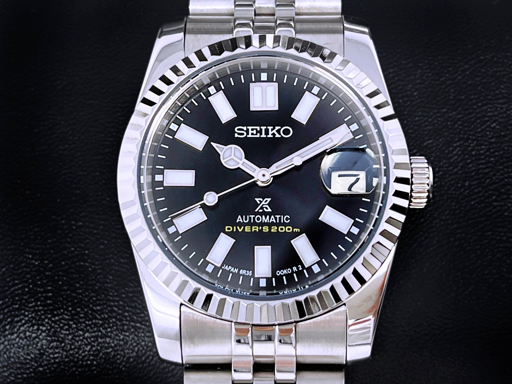 Seiko Luxury Black Datejust 36mm | Fluted Bezel | Jubilee | Date | NH35 | Seiko Mod | Watch Mod | Custom Watch | Prospex | DJ36 | Automatic