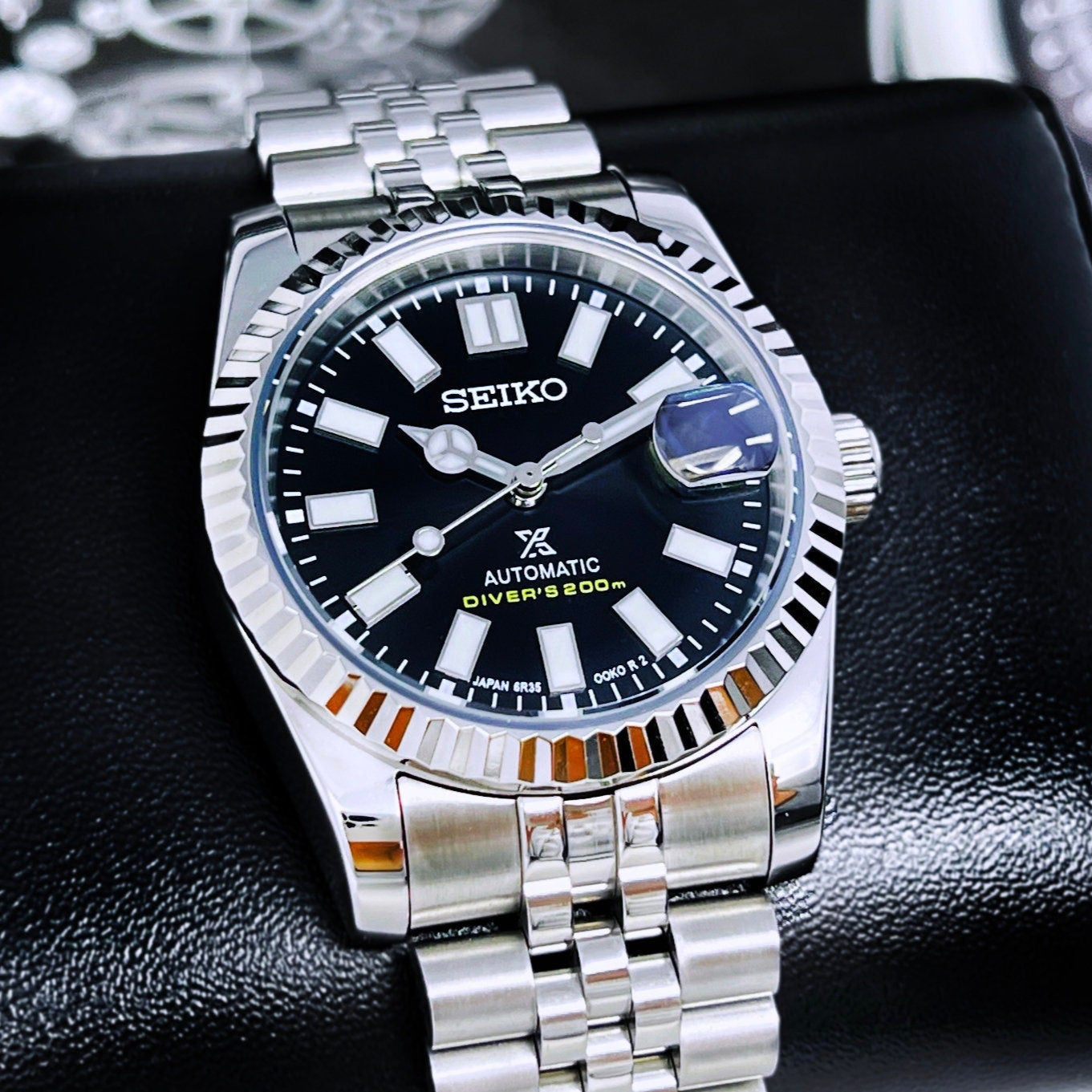 Seiko Luxury Black Datejust 36mm | Fluted Bezel | Jubilee | Date | NH35 | Seiko Mod | Watch Mod | Custom Watch | Prospex | DJ36 | Automatic