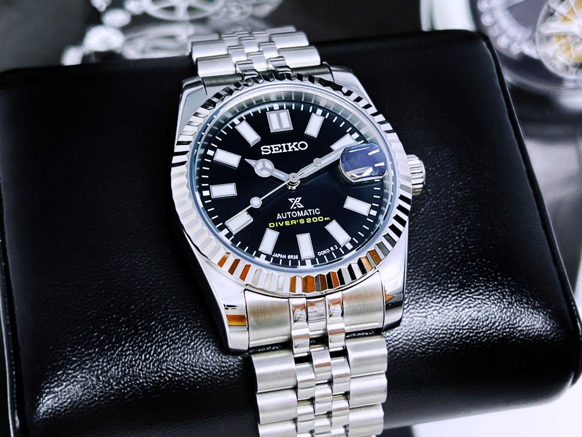 Seiko Luxury Black Datejust 36mm | Fluted Bezel | Jubilee | Date | NH35 | Seiko Mod | Watch Mod | Custom Watch | Prospex | DJ36 | Automatic