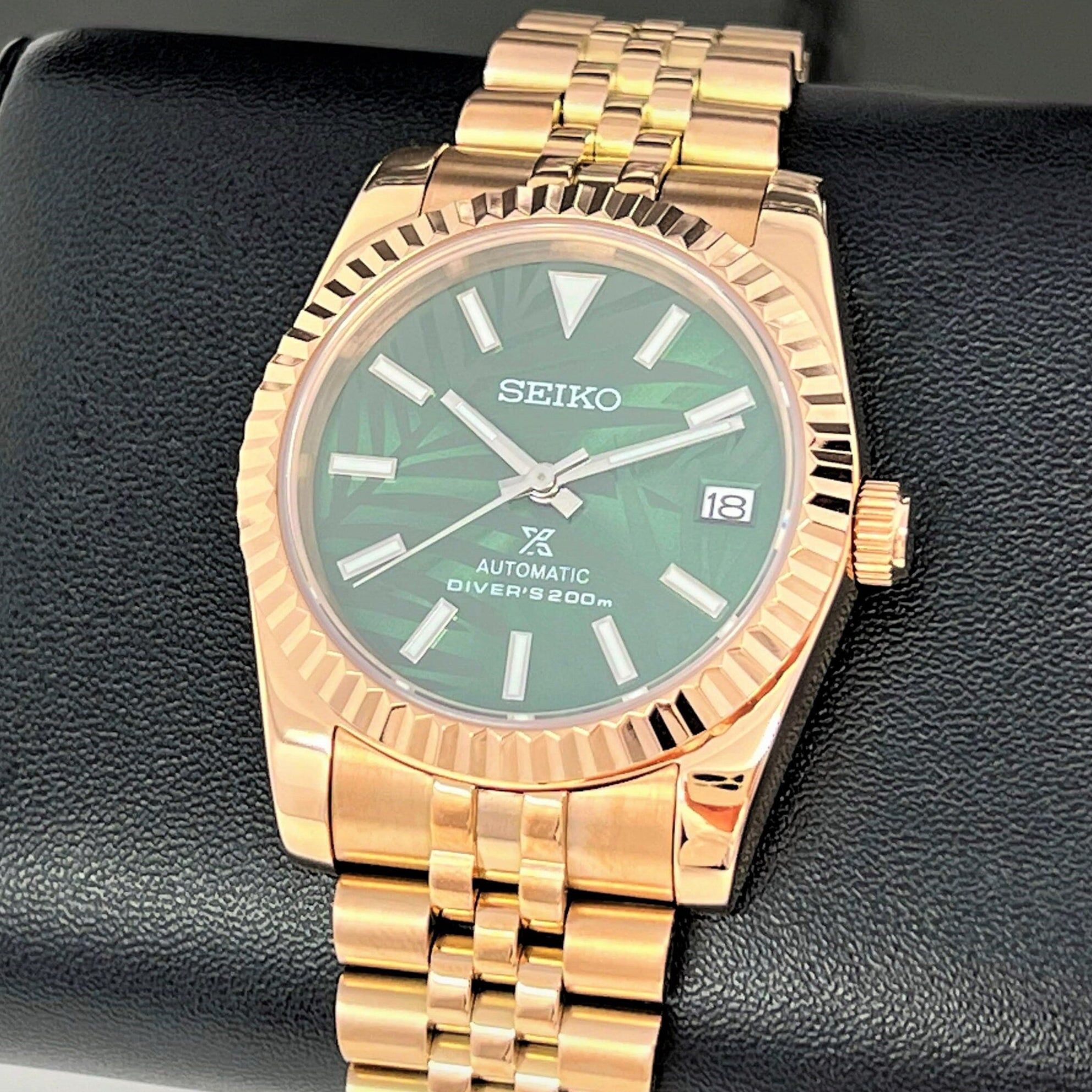 Seiko Palm Green Rose Gold Datejust | 36mm or 39mm | Fluted Bezel | Jubilee | Date | NH35 | Seiko Mod | Watch Mod | Custom Watch