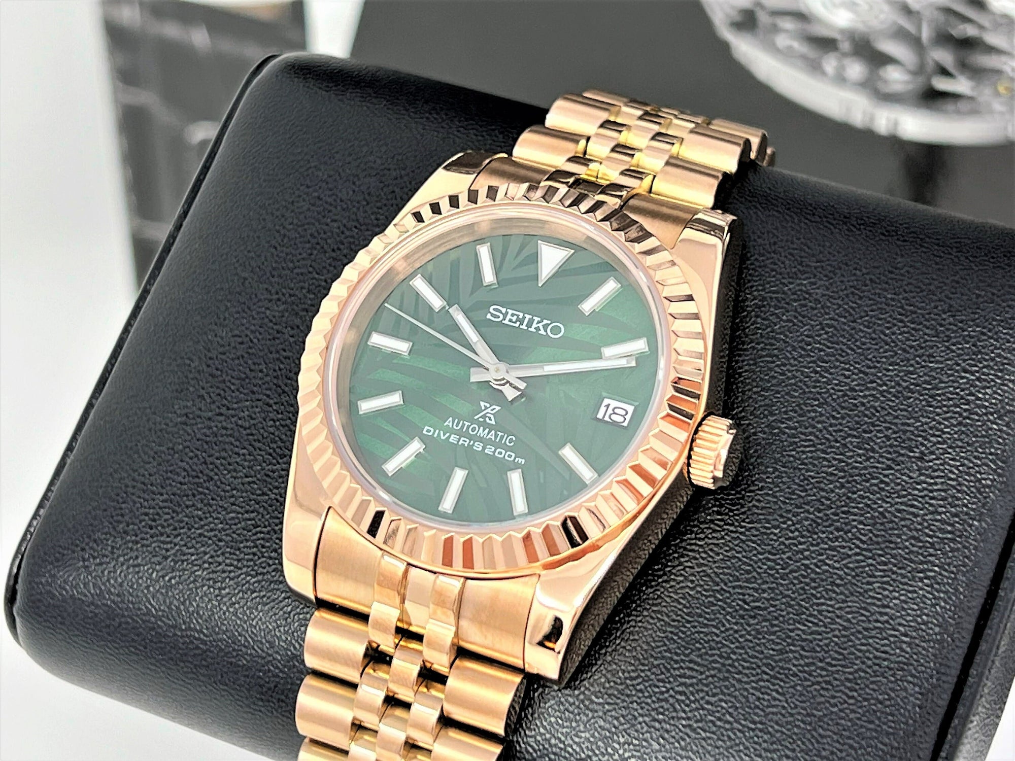 Seiko Palm Green Rose Gold Datejust | 36mm or 39mm | Fluted Bezel | Jubilee | Date | NH35 | Seiko Mod | Watch Mod | Custom Watch