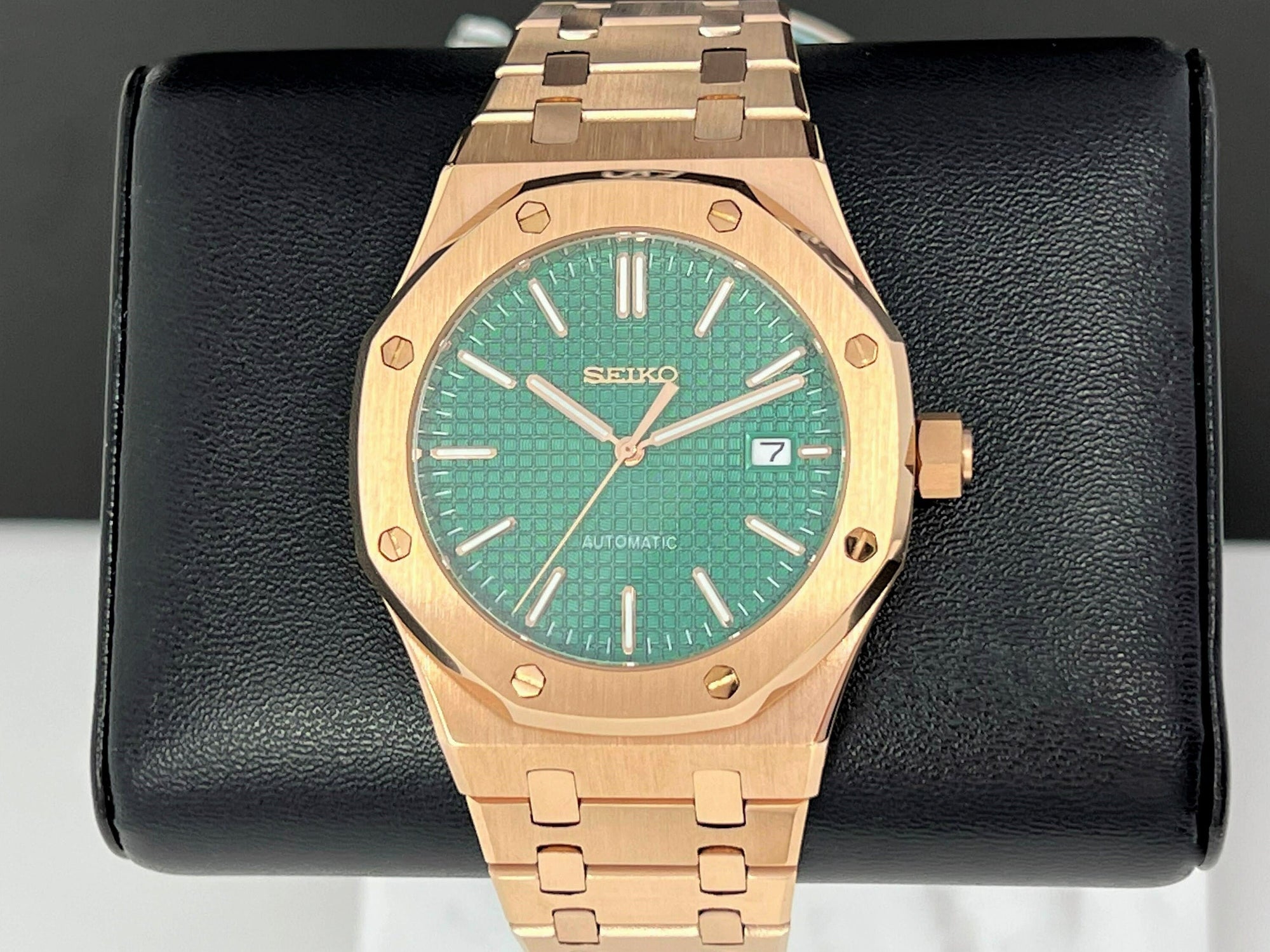 Seikoak Rose Gold Luxury Dress Watch | Green Dial | Seiko Mod | Watch Mod | Custom Watch | NH35 Automatic Movement | 42mm | Steel Sport