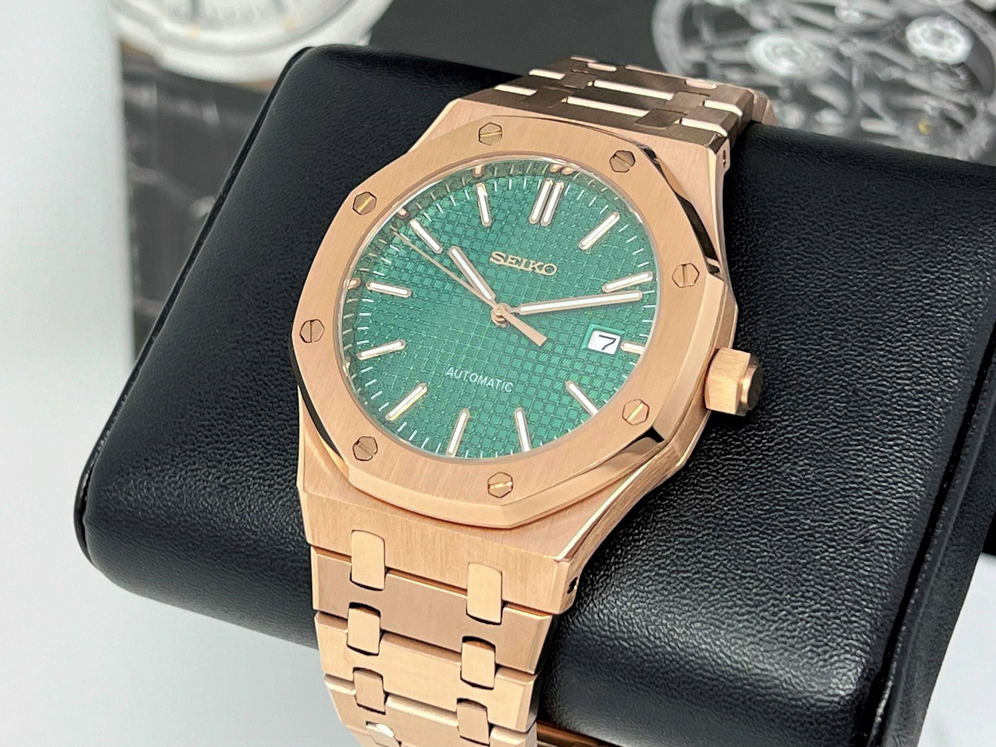 Seikoak Rose Gold Luxury Dress Watch | Green Dial | Seiko Mod | Watch Mod | Custom Watch | NH35 Automatic Movement | 42mm | Steel Sport