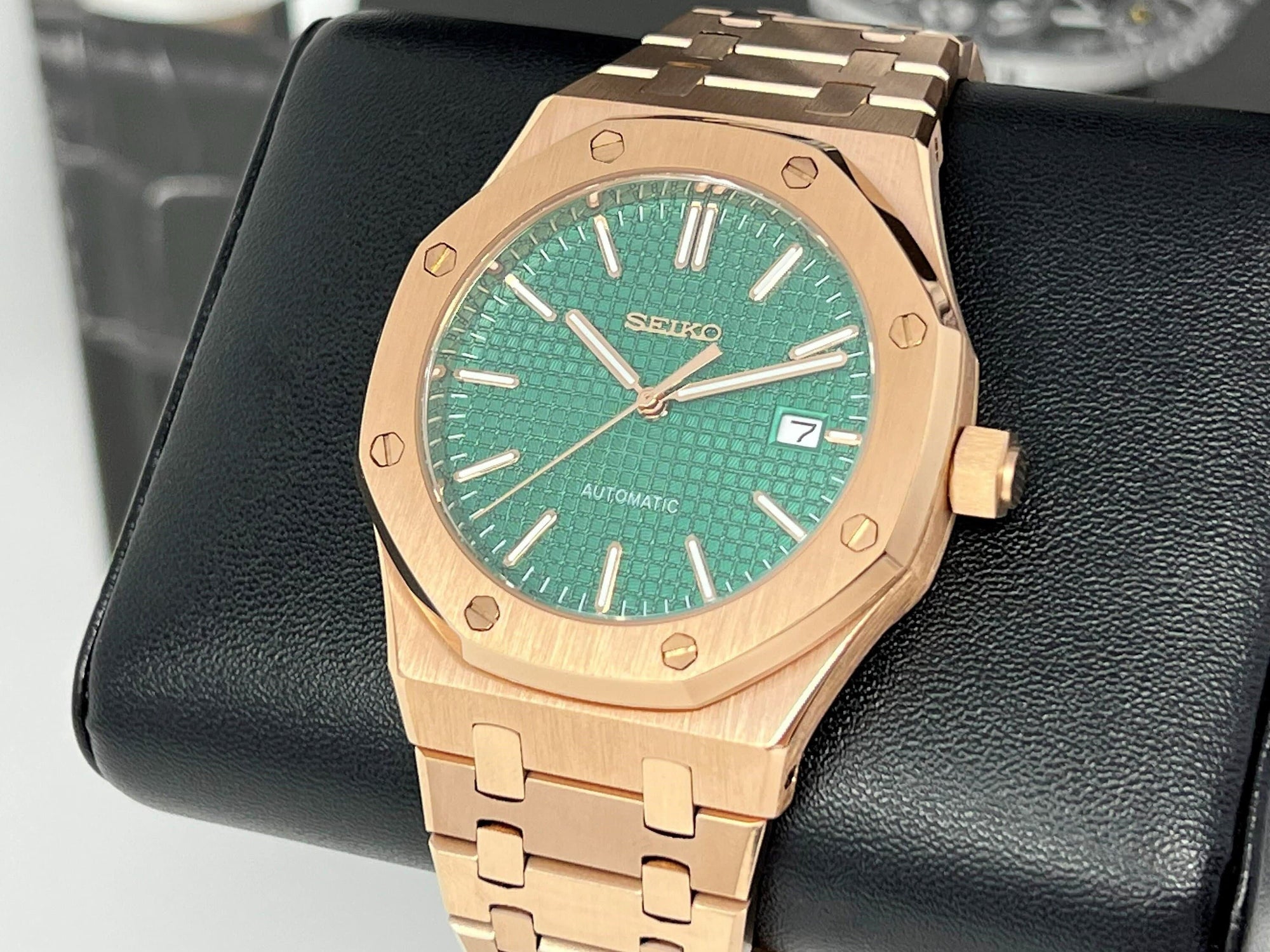 Seikoak Rose Gold Luxury Dress Watch | Green Dial | Seiko Mod | Watch Mod | Custom Watch | NH35 Automatic Movement | 42mm | Steel Sport