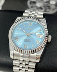 Seiko Rare Ice Blue Datejust 36mm 39mm | Fluted Bezel | Jubilee | NH35 | Seiko Watch Mod | Buckley Dial | DJ36 | Roman Numeral | Platinum