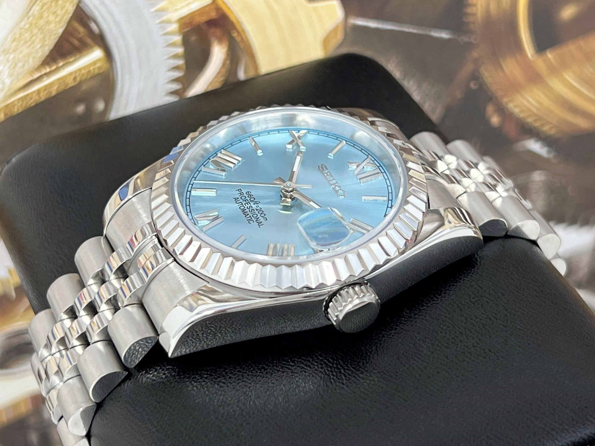 Seiko Rare Ice Blue Datejust 36mm 39mm | Fluted Bezel | Jubilee | NH35 | Seiko Watch Mod | Buckley Dial | DJ36 | Roman Numeral | Platinum