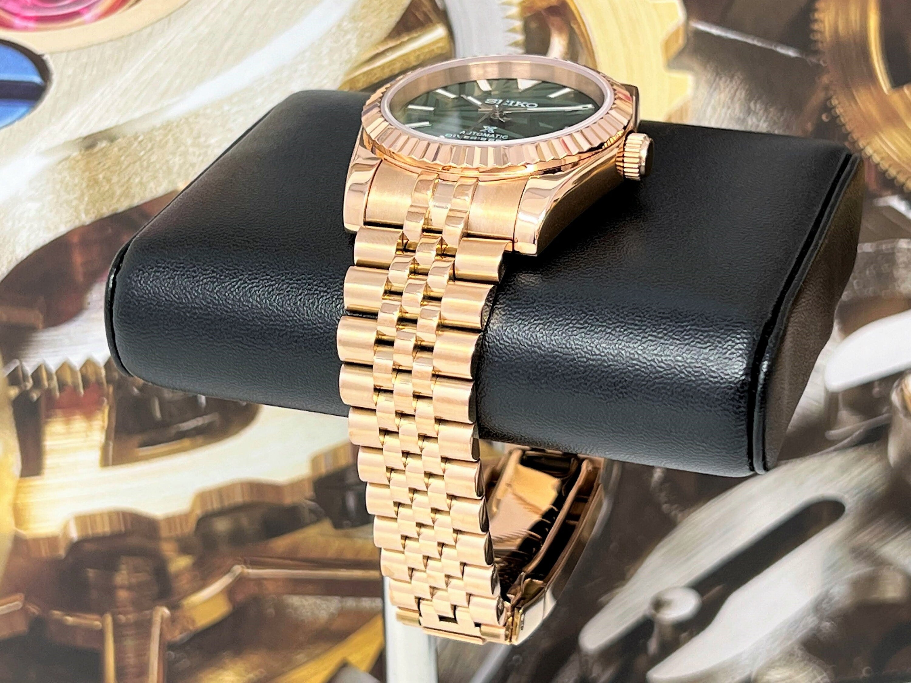 Custom Palm Green Rose Gold Datejust 39mm Fluted Bezel Jubilee Watches by Andrew