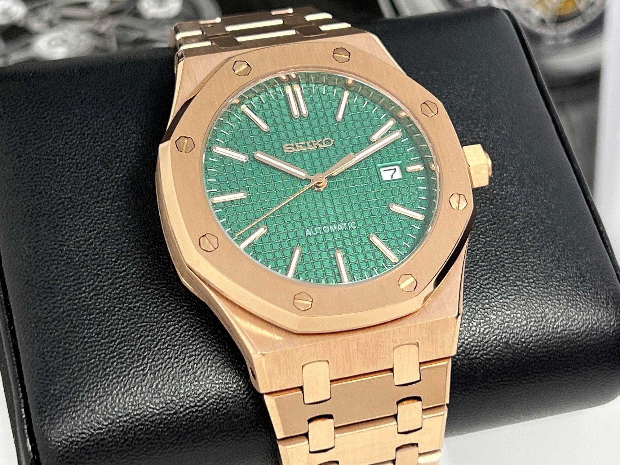 Seikoak Rose Gold Luxury Dress Watch | Green Dial | Seiko Mod | Watch Mod | Custom Watch | NH35 Automatic Movement | 42mm | Steel Sport