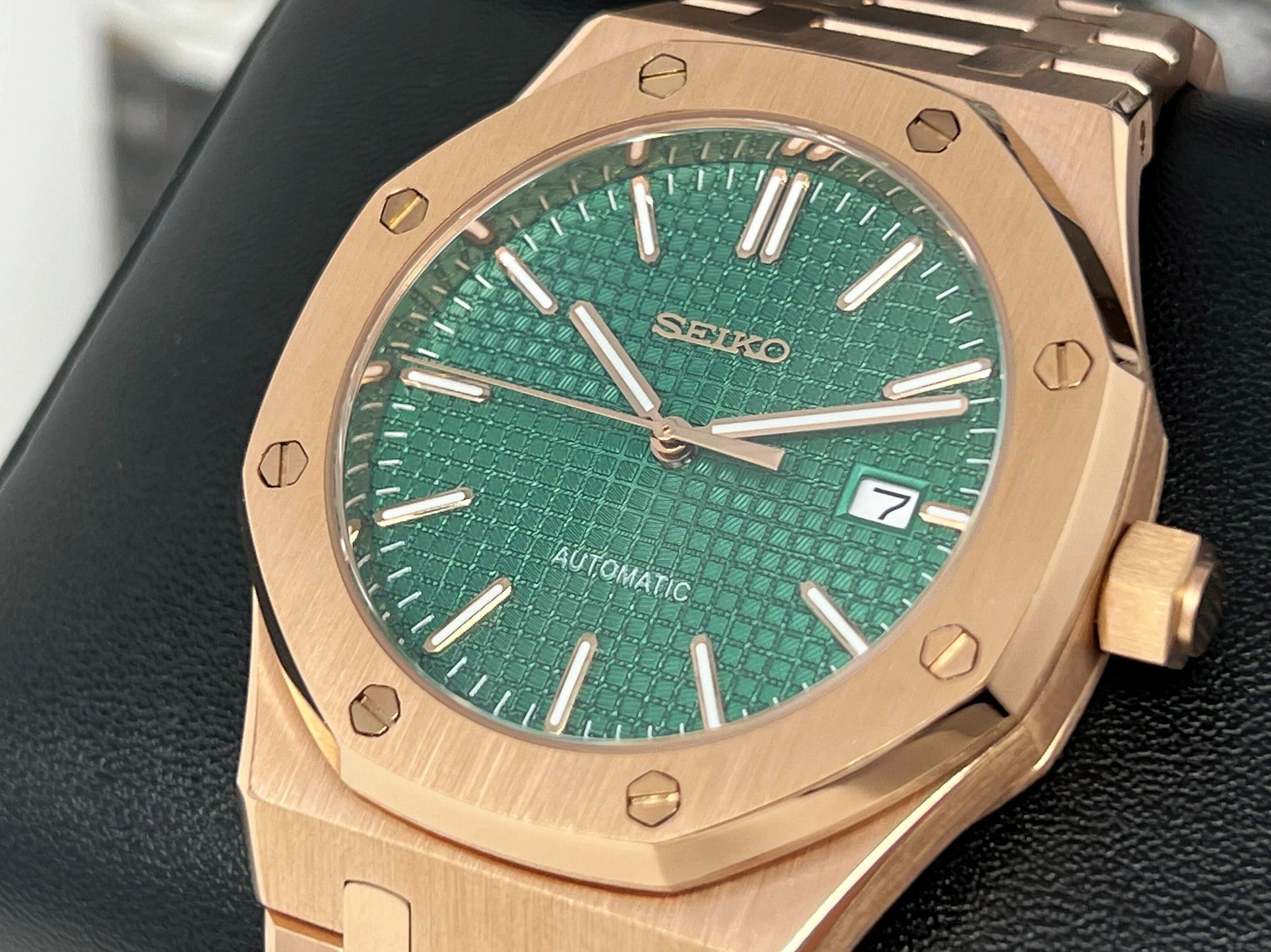 Seikoak Rose Gold Luxury Dress Watch | Green Dial | Seiko Mod | Watch Mod | Custom Watch | NH35 Automatic Movement | 42mm | Steel Sport