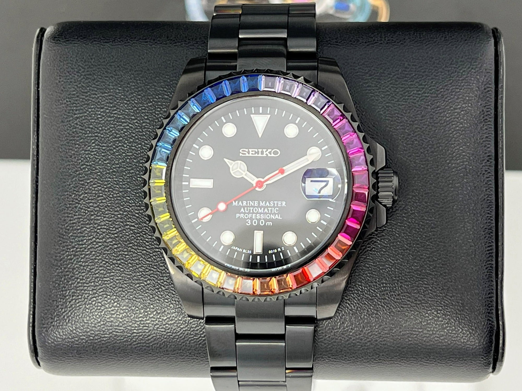 Seiko Rainbow Stealth 2023 | Black with Sapphire Crystal | Oyster Steel Bracelet | Jewel | Bust Down | Gem Frost | Bling | Color | Watch Mod