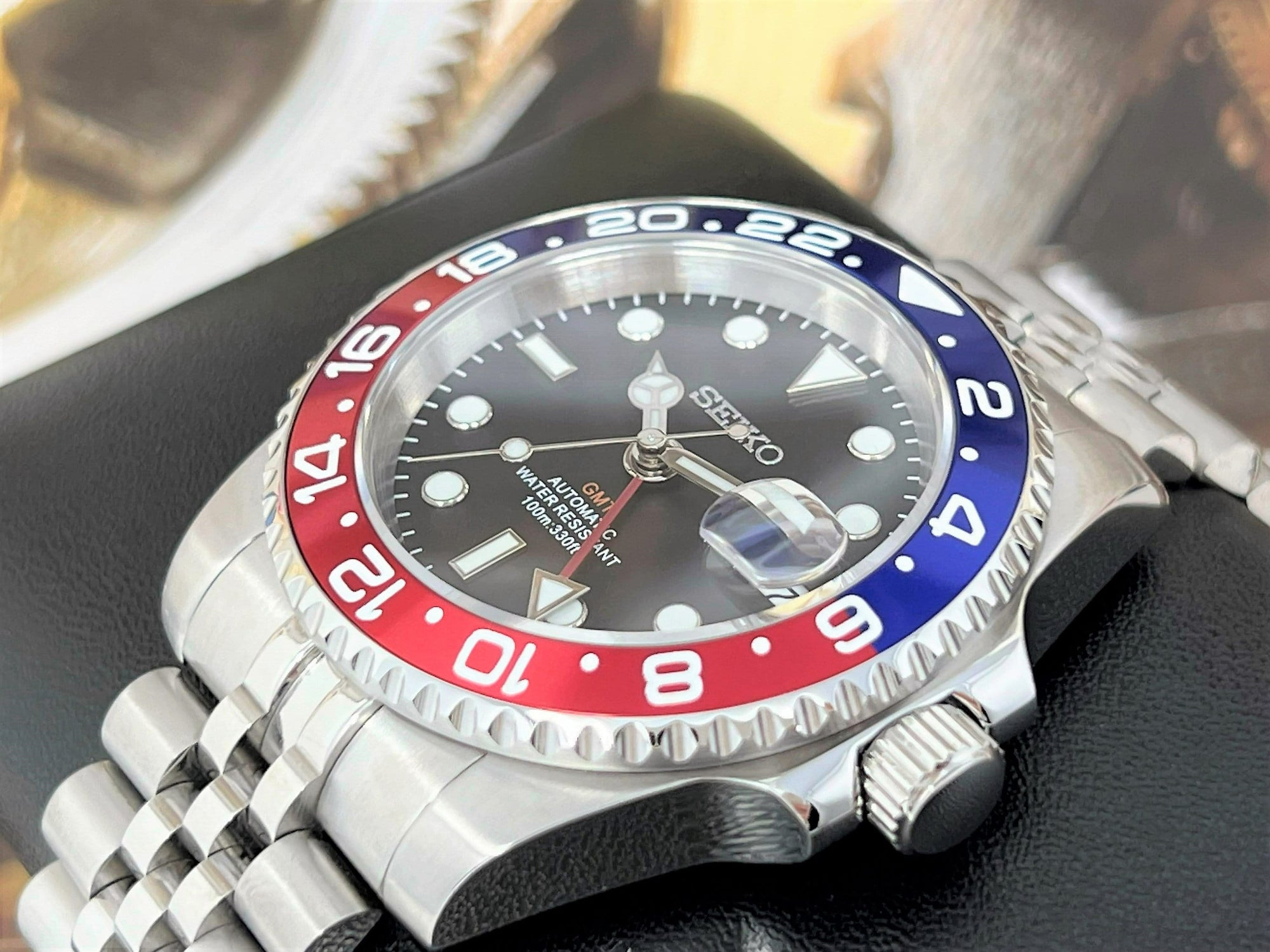 Seiko Pepsi New 4 Hand GMT 2023 - Blue and Red - NH34 movement - 41mm - Dual Two Timezone - Automatic Custom Watch - NH35 NH36 - Watch Mod